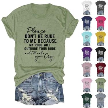 Imagem de Camisetas femininas PKDong Please Don't Be Rude to Me, com frases divertidas, manga curta, novidade de verão, casual, camiseta, Azul marino, M