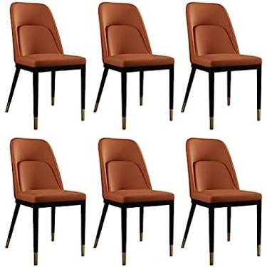 Imagem de Conjunto de 6 cadeiras de cozinha, couro PU fosco falso estofado nas costas Cadeiras de destaque para sala de estar Cadeiras de jantar com estrutura de aço carbono Cadeira de jantar, laranja