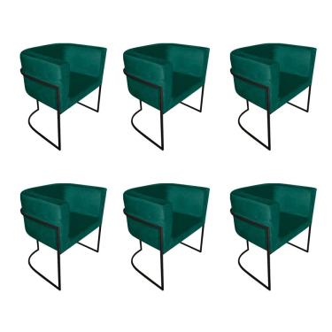 Imagem de Kit 6 Cadeiras de Jantar Premium Base de Ferro Preta Veludo Verde