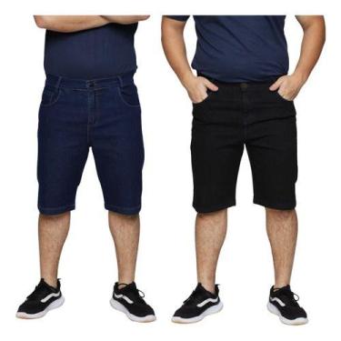 Imagem de Kit 2 Bermuda Masculina Jeans Premium Algodão Elastano Tradicional Plu