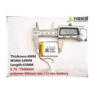 Imagem de Bateria 3,7v  750 Mah 4mm X 34mm X 43mm 2 Fios - bgb