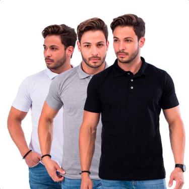 Imagem de Kit 3 Camisetas Gola Polo Masculina Piquet Camisa Básica Uniforme Atac