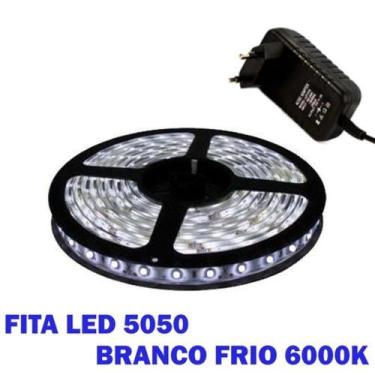 Imagem de Fita Led 5050 Branco Frio 6000k Luz Branca Bivolt Com Fonte - leds