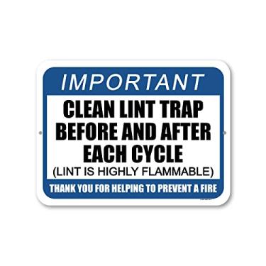 Imagem de Honey Dew Gifts, Limpe a armadilha de fiapos antes e depois de cada ciclo, 23 cm por 30 cm, poste de placa de metal, decoração de lavanderia, placas de lavanderia, decoração de parede suspensa, placas