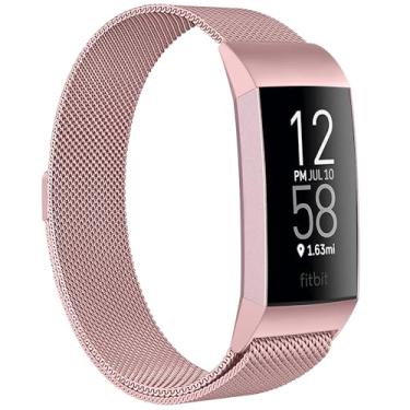 Imagem de Pulseiras de metal ZWGKKYGYH compatíveis com Fitbit Charge 4 e Fitbit Charge 3 pulseiras para homens e mulheres, pulseira magnética de malha de aço inoxidável, acessórios de reposição, pulseira com trava magnética exclusiva, Rose Gold, Large: 6.5" - 9.7"