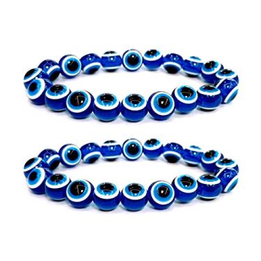 Imagem de WEFRIN Pulseira de olho turco com contas azuis pulseira de hematita pulseira turca da sorte para proteção e bênção (2 peças), One Size, Resina, Ágata de Botsuana