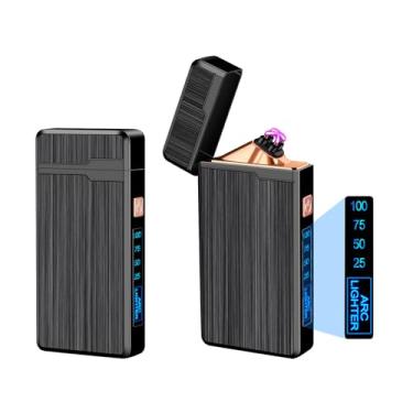 Imagem de ULMCULM Pacote com 2 isqueiros elétricos, USB recarregável, arco duplo de plasma, à prova de vento, sem chamas, isqueiro de metal de bolso com indicação de bateria LED para ambientes internos e