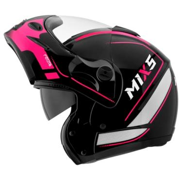 Imagem de Capacete de Moto Mixs MX Captiva Route Brilhante Com Viseira Interna Solar Óculos de Sol Articulado Escamoteável Robocop Cinza Com Rosa 62
