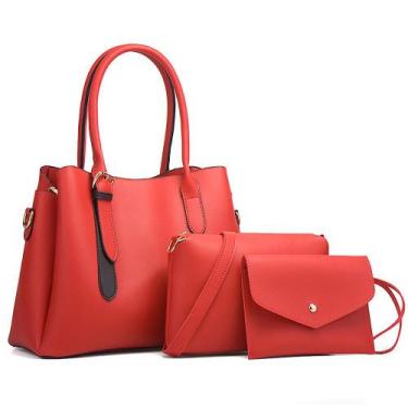 Imagem de Bolsa Wokex Fashion Feminina - Kit com 3 Peças em Couro PU Vermelho