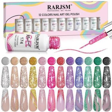 Imagem de Delineador de Gel para Unhas RARJSM - Glitter Refletivo (12 Cores, 5ml