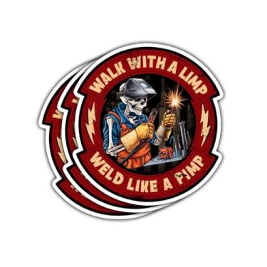 Imagem de 3 peças Walk with A Limp Weld Like A Pimp Sticker Engineer Welder Welding Hard Hat Stickers, Water Assitant Die Cut Vinyl Decals for Toolbox Helmet Water Bottle Tumbler Phone Case 7.6 cm x 7.6 cm