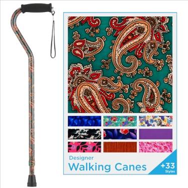 Imagem de NOVA Bengala de caminhada de designer com alça deslocada, bengala ajustável leve com alça de transporte, bengala para homens e mulheres, bengala de caminhada para equilíbrio, design paisley verde
