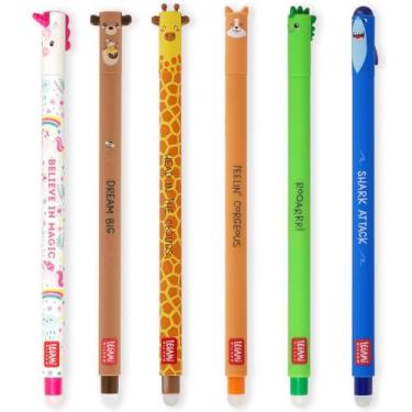 Imagem de LEGAMI - Conjunto de 6 canetas de gel apagáveis com tinta apagável termossensível, variedade de cores de tinta e designs de barril, ponta de 0,7 mm, unicórnio, urso de pelúcia, girafa, corgi, dino,