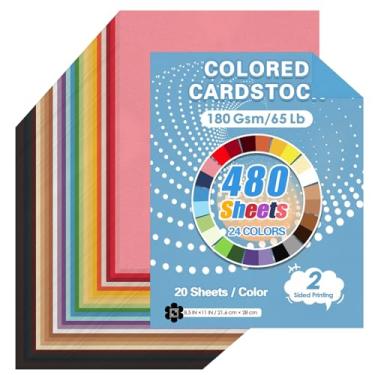 Imagem de 480 folhas de papelão colorido a granel 180 g/m² papel colorido 21,6 cm x 28 cm, papel de impressão de cartão de cores sortidas para escola, escritório, artesanato faça você mesmo