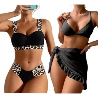 Imagem de Kit Biquini Neon Tiras Grossa E Saia Pareô Curta Saída PraiA blogueira