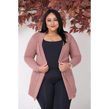 Imagem de Cardigan Senhoras  Manga Longa Lanzinha Plus Feminina - PMQ, Rosê, G