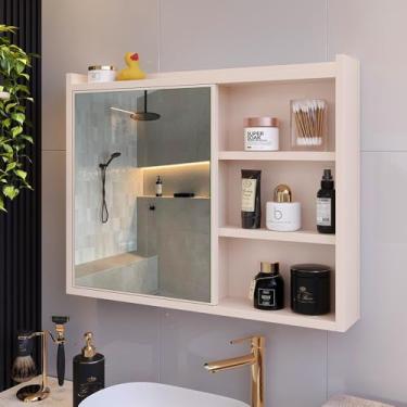 Imagem de Genérico, Espelheira de Banheiro Armário Suspenso 1 Porta Com Prateleira Organizador Luxo - Off White