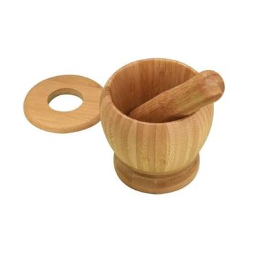 Imagem de Tigela Moedora Pounding Jar Manual Do Vintage Alho Pounder Alho Argamassa De Madeira Pilão Casa Pounding Jar Anel Tigela Moagem Moedor Triturador(Grande)