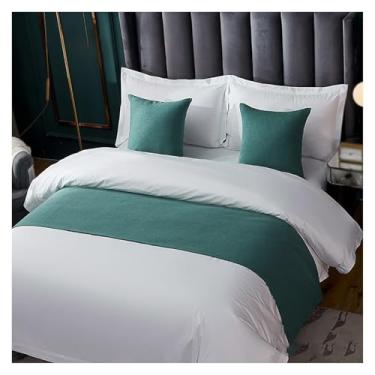 Imagem de Cachecol de corredor de cama de hotel cor sólida sem desbotamento proteção de cama de linho de algodão decoração de cama moderna toalha de cama macia para cama de solteiro queen king size - verde ||2