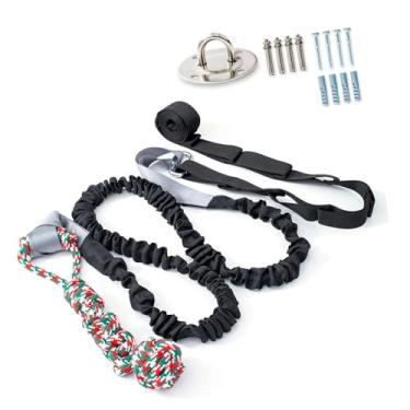 Imagem de Baoblaze Brinquedo de corda elástica para cães ao ar livre, brinquedo de corda com mola e para mastigar, de interativo para cães, de para pitbull, brincadeira, Preto