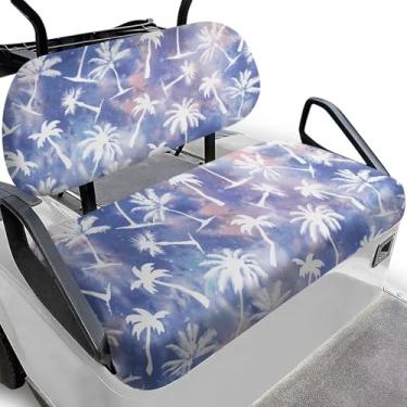 Imagem de Darisoco Conjunto de capas de assento de carrinho de golfe antiderrapantes White Palm - Tecido Oxford com bordas elásticas, serve para carros de clube e modelos Yamaha acessórios de golfe decoração