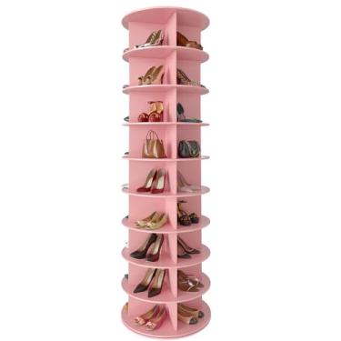 Imagem de SpaceAid Sapateira giratória de 9 níveis, suporte giratório Susan preguiçoso, suporte giratório 360 para sapatos, carrossel redondo, bolsa de mão vertical, organização de armário de sapatos (rosa de 9