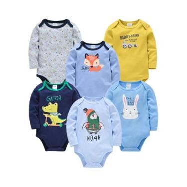 Imagem de Body Bebê Manga Longa - Kit com 3 ou 6 Peças 100% Algodão, 0-3 meses, 