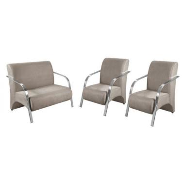 Imagem de Conjunto Poltronas Venus Braços em Alumínio 1 Namoradeira 2 de um Lugar Escritório Suede 