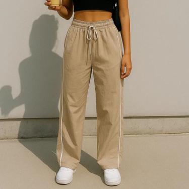 Imagem de Calça Básica Street Reta Larga de Tactel com Cordão na Cintura e Bolso