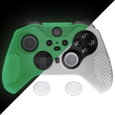 Imagem de eXtremeRate Brilha no escuro – Capa de silicone macio antiderrapante verde para Xbox One Elite Controller Series 2, capa protetora personalizada para controle de núcleo Xbox Elite Series 2 com alças
