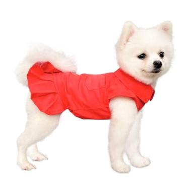 Imagem de Topkins Vestido para cães, vestidos esportivos para cães pequenos, médios, meninas, vestido de casamento para cães, vestido de aniversário com bainha plissada para primavera, verão, outono (vermelho,