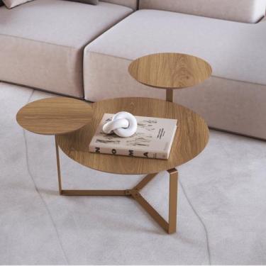 Imagem de Mesa de Centro Três Tampos Chanfrado Orgânica Pé Metal Complementos - 