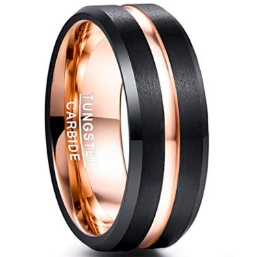Imagem de Anel de carboneto de tungstênio NUNCAD masculino 8 mm azul e preto acabamento fosco borda chanfrada aliança de casamento tamanho 4 a 17