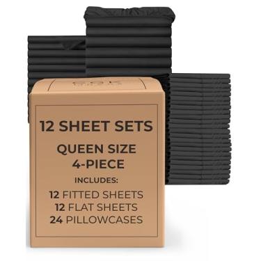 Imagem de Pacote com 12 conjuntos de lençóis - 12 conjuntos de lençóis de massagem - Pacote a granel de conjuntos de lençóis Queen - Lençóis Queen Size - Lençóis a granel por atacado para hotéis e Airbnbs -