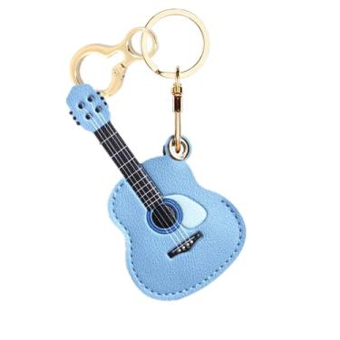 Imagem de Capa de couro compatível com AirTag, linda capa protetora com chaveiro, rastreador GPS antiarranhões para chaves, bolsa, animais de estimação, mochila (azul guitarra)