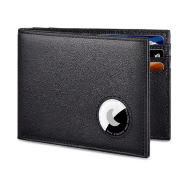 Imagem de VISWORLD Carteira masculina com suporte para AirTag, carteira dupla de couro de flor integral para Apple Air Tag, carteira fina para homens com bloqueio RFID, 11 compartimentos para cartão, Nappa