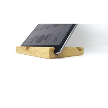 Imagem de RoussoUSA Suporte de mesa para tablet: Suporte de telefone Kindle de madeira natural para iPad com dois compartimentos angulares