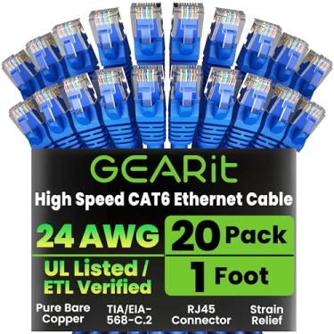 Imagem de GearIT Cabo Ethernet Cat 6 (pacote com 20 metros) Patch de rede Cat6, 10 Gbps, RJ45, cabo snagless, conectores banhados a ouro, Internet para PC, TV, tablet, roteador, impressora, servidores, centro