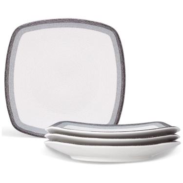 Imagem de Conjunto de Pratos para Jantar com 4 Peças, Formato Quadrado, Design Moderno e Material de Porcelana, Noritake G038-586D,Cinza e Branco