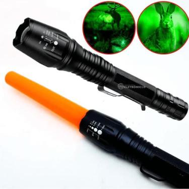 Imagem de Lanterna LED T6 Luz Verde Tática Caça Pesca 5400000 Lumens Recarregáve