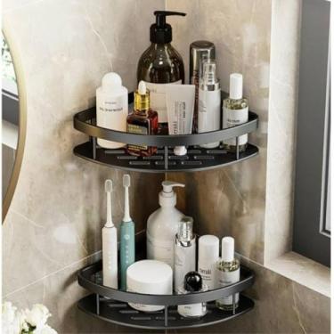 Imagem de Prateleira de Canto em L, Alumínio Preto, 21 x 28 x 5 cm, Conjunto com 2 Peças