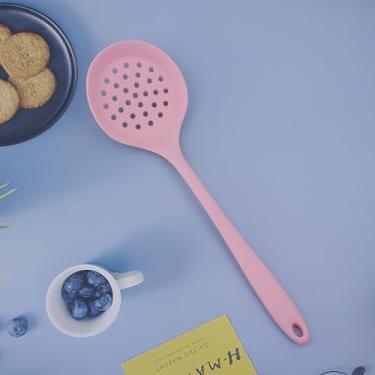 Imagem de Colher ranhurada de silicone, uma peça, coador para escorrer e cozinhar (rosa)