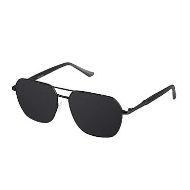 Imagem de Óculos de sol aviador para homens e mulheres grandes armação de metal, Preto + cinza, 60-22-137