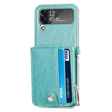 Imagem de Capa de couro para celular com compartimento para cartão para Samsung Galaxy Z Flip4 flip5 5G Flip 5 4 flip3 flip 3 Zflip4 alça de telefone capa carteira, verde, para Samsung z flip 4