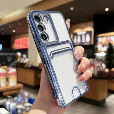 Imagem de Capa transparente tipo carteira para Samsung Galaxy S24 S25 Ultra S23 S22 S21 Plus S20 Fe Note 20 A52 A54 A34 (para S25 Plus/Azul)
