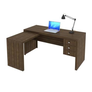 Imagem de Mesa De Canto Para Escritório 3 Gavetas Me4106 Nogal - Tecno Mobili