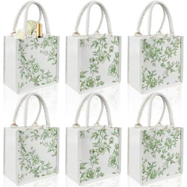 Imagem de Kuabiz Sacola de juta floral azul e branca com alças para decoração de casamento e casamento, Verde