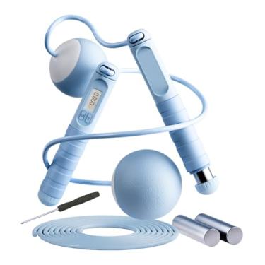 Imagem de Corda de pular digital - alças antiderrapantes para rastreamento de dados | Corda de pular pesada inteligente feminina - para espaço pequeno, casa, academia, viagem, parque, dormitório, senhoras