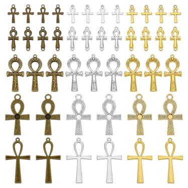 Imagem de PH PandaHall 60 pingentes de cruz Ankh 5 estilos de pingentes de cruz egípcia, 3 cores vintage crucifixo pingentes de metal para artesanato faça você mesmo, brinco, colar, pulseira, chaveiro