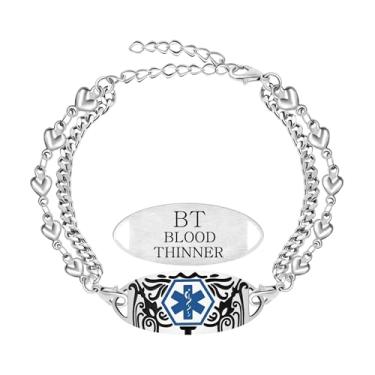 Imagem de Zircobic Pulseira unissex de alerta médico de aço inoxidável – corrente dupla ajustável de coração, joia leve à prova d'água para uso diário, esportes, viagens, corrida, fitness, Adjustable, Aço